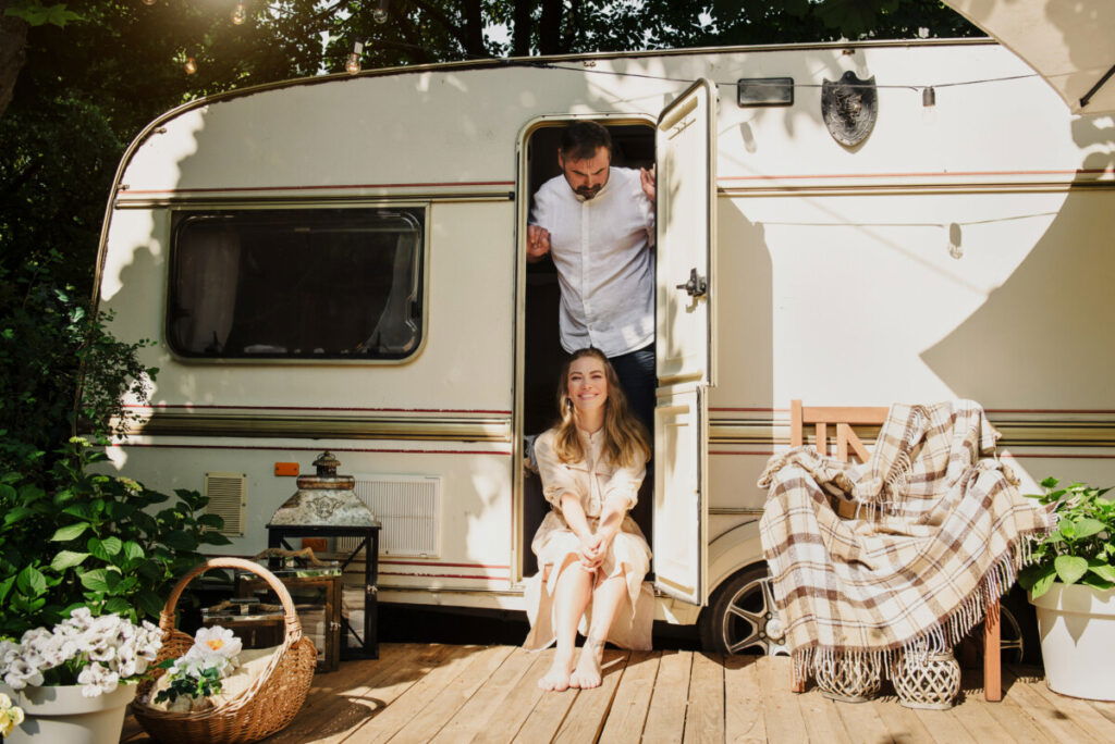 A couple enjoying caravan life